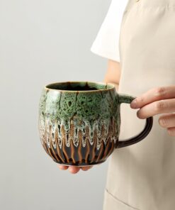 20oz Large Coffee Mug - Unique Handcrafted Look Ceramic Cup, Large Tea Mug, Microwave & Dishwasher Safe (green)