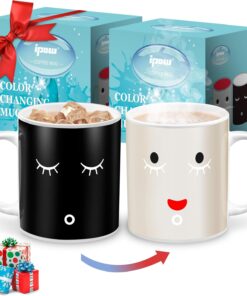 IPOW 2 Pack Color Changing Mug Magic Mug Heat Changing Mugs For Morning Coffee Tea Milk Ceramic Coffee Mugs Heat Sensitive Mug for All Holliday Special Day Best Gift Choice 12 Oz