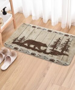 Alternative view of DYNH Bear Bath Mats Rugs for Bathroom, Wild Animals Rustic Cabin Forest Flannel Bathroom Floor Mat Bath Shower Rug Non Slip, Bear Print Wooden Board Doormat Mat Bathroom Accessories Decor 17x29inch
