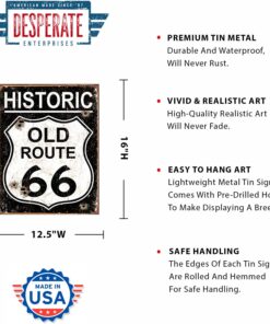 Alternative view of Desperate Enterprises Historic Old Route 66 - Weathered Tin Sign - Nostalgic Vintage Metal Wall D??cor - Made in USA