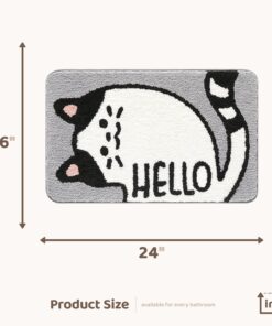 Alternative view of Molesun Cute Cat Bath Rug, Bathroom Mat Non-Slip Soft Shower Rug Funny Plush Microfiber Water Absorbent Shaggy Floor Mats for Kids Room, Bedroom, Kitchen (Hello, 16 x 24)
