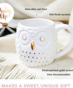 Alternative view of Pinky Up Olivia Owl Mug, Cute Mugs for Women, Tea Tumbler Cup, Tea Accessory Gifts, Owl Design, White and Gold, 16oz