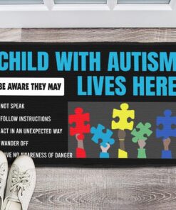 Humaion Doormat Non Slip Front Door Mat Autism Awareness - Children with Autism Lives Here Doormat, Housewarming Gift, Home Living, Home Decor, Welcome Mat, Gift for Friend Family 16x24 Inch