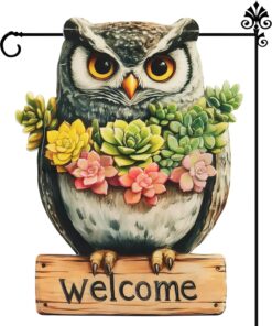 Owl Garden Flags 12x18 Inch Double Sided, Spring Summer Welcome Banner Small Yard Flags for Outside, Farmhouse Front Porch Home Outdoor Seasonal Decor Holiday All Seasons Decoration