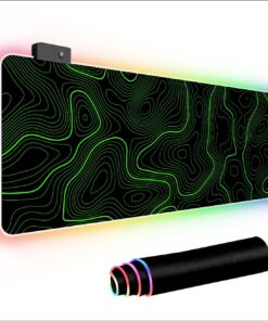 RGB Mouse Pad LED Desk Mat Large Gaming Mousepad Black and Green Line Design, Keyboard Pad XL Mouse Mat for Home and Office