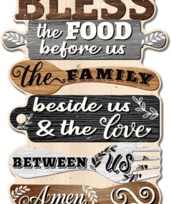 GLOBLELAND Vintage Tableware Metal Tin Sign Retro Blessing Family Plaque Poster Wood Grain Metal Wall Decoration Fork Spoon Tin Signs Art Decor for Restaurant Kitchen Restaurant Cafe Dessert Shop Decor
