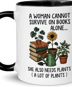 Book and Plant Lover Coffee Mug, Mugs for Reading and Gardening Lovers, Book Lover & Gardener Mug, Gardner Gifts for Women, Novelty Design for Bookworm and Gardening Enthusiasts