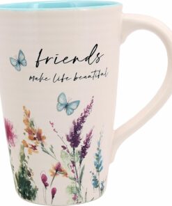 Pavilion Gift Company - Friends-17 ounce Cup, Floral Pattern Coffee Mug, Butterfly Coffee Cup, Spring Summer Kitchen Ideas, Friend Gifts Microwave & Dishwasher Safe, 1 Count, Cream