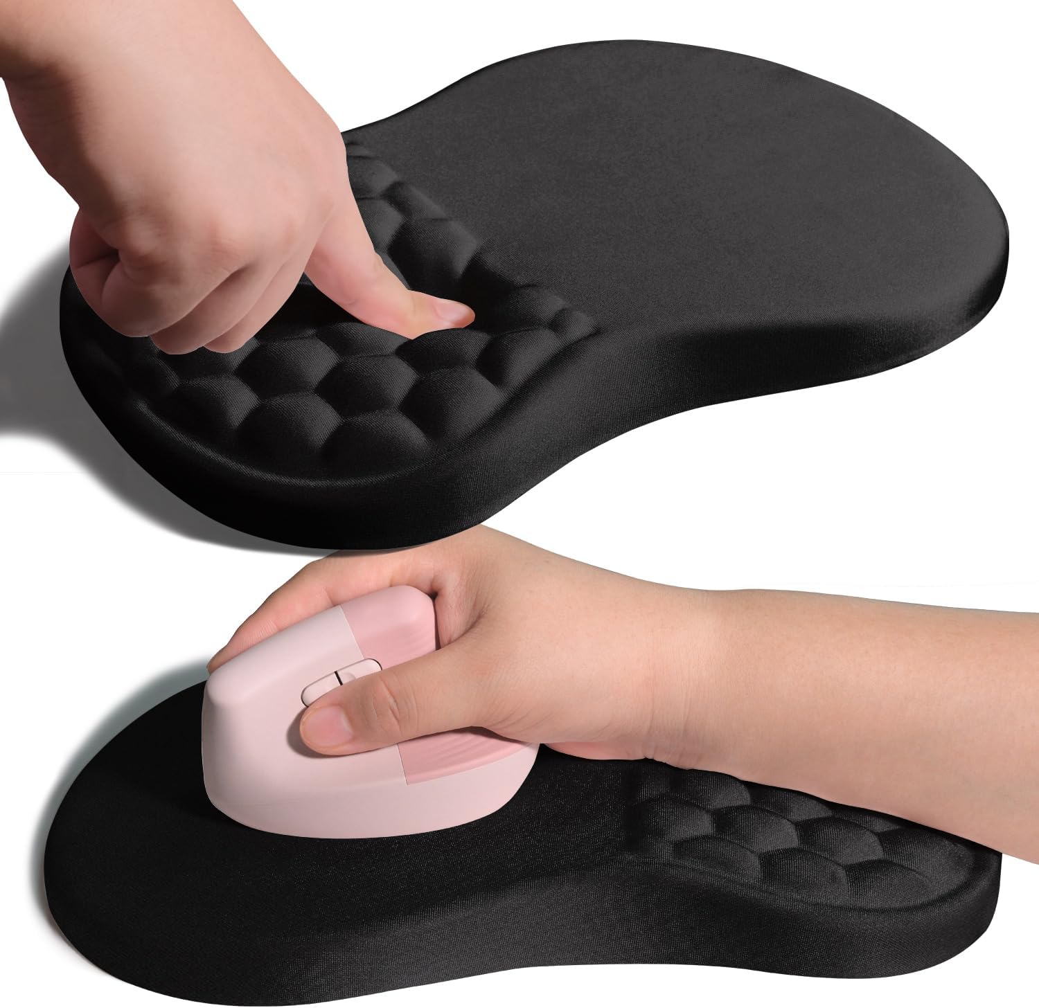 Ergonomic Joint Wrist Support Mouse Pad with Memory Foam Cushion Massage Bump, Carpal Tunnel Pain Relief Mousepad Slope Design for Wrist Rest, 11.8x7.9 in, Black