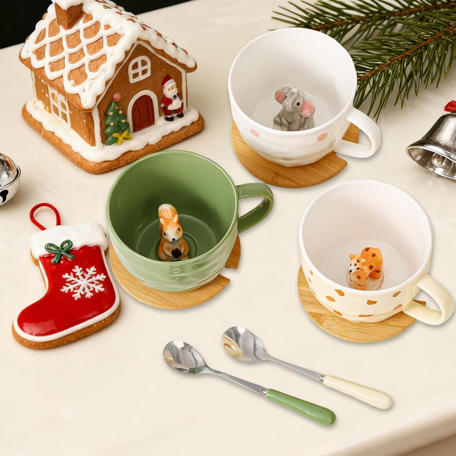 Squirrel Gifts for Women Men Cute Squirrel Ceramic Mug Hidden 3D Animal Inside Unqiue Coffee Mug Tea Cup with Lid Spoon Cool Stuff Home Decor Christmas Birthday Gifts for Her Friends Sisters Besties - Image 7