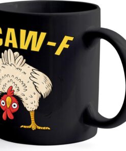 Funny CAW-F Chicken Mug, 11oz Chicken Ceramic Mug,Humor White Rooster Coffee Cup, White Elephant Cup Gift for Men and Women