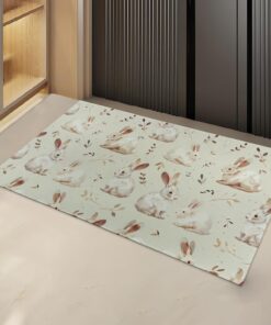 Turamurra Cute Bunny Rabbit Indoor Door Mat Gifts, Floor Area Rug for Entryway, Living Room or Bathroom, Non-Slip Watercolor Woodland Animal Theme Doormat Home Decor Rug 17x29.5 Inch