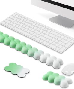 Green-to-White Cloud Keyboard Wrist Rest Mouse Pad Coaster Set, Computer Laptop Keyboard Memory Foam Ergonomic Wrist Arm Rest Support Easy Typing Pain Relief Home Office Gaming Non Slip Base