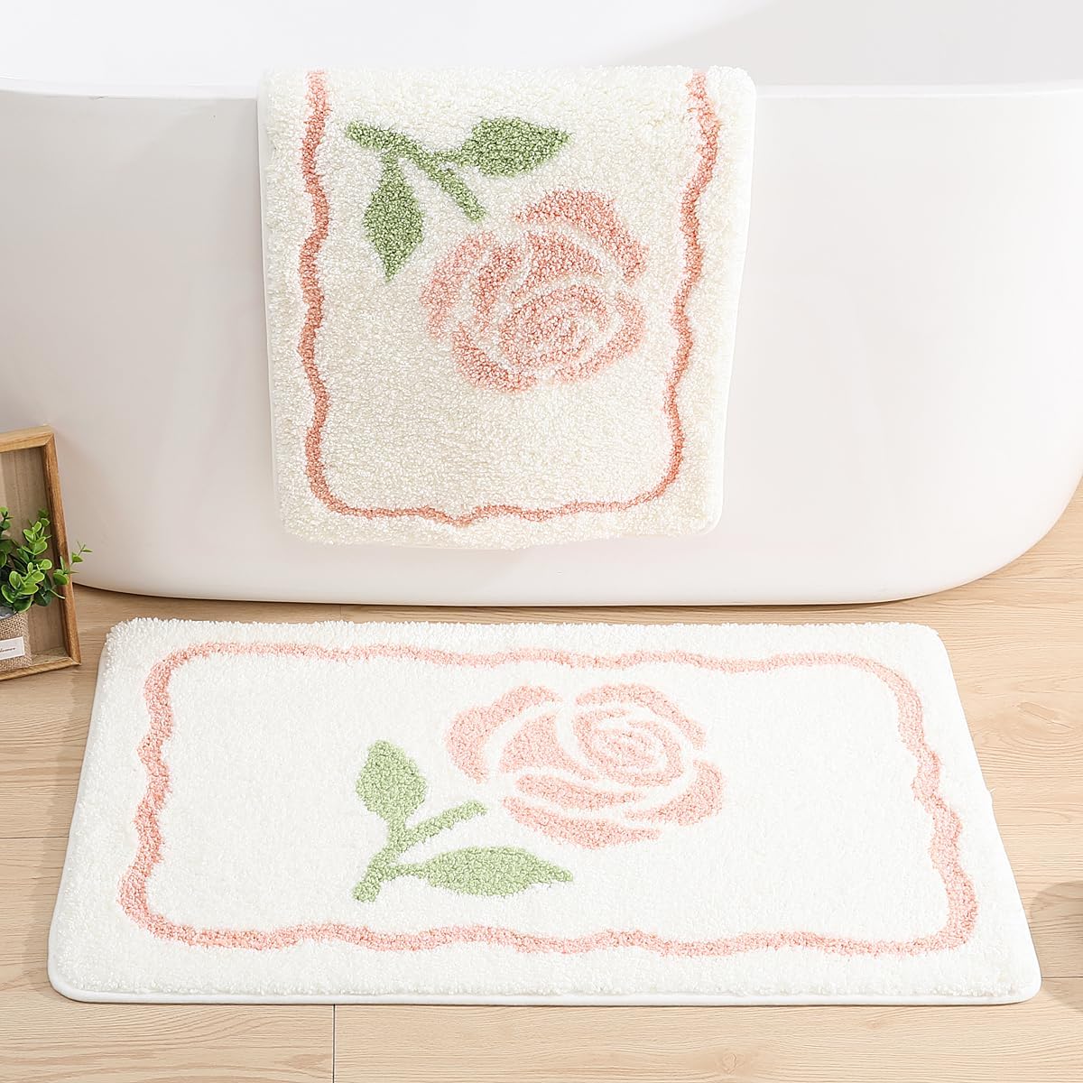 Molesun Floral Bath Mat, Bathroom Rug Non-Slip Soft Shower Rug Microfiber Cute Bath Rug for Kids, Water Absorbent Thick Shaggy Floor Mats for Bedroom, Kitchen, Home Decor, 16x24 - Image 2