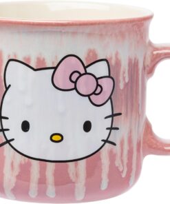 Silver Buffalo Sanrio Hello Kitty Drip Effect Reactive Glaze Ceramic Camper Mug, 20 Ounces
