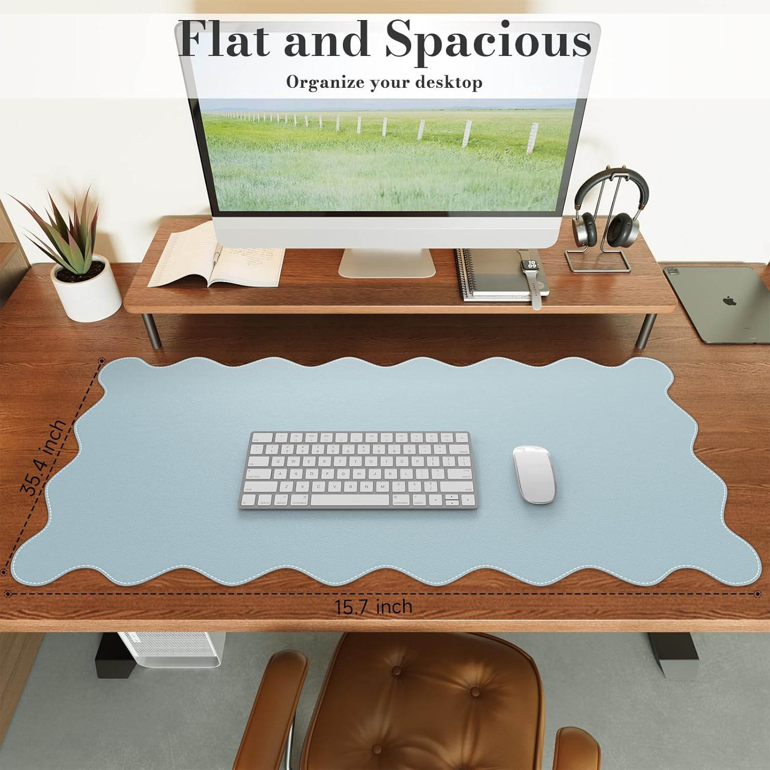 iCasso Leather Mouse Pad,Extra Large Desk Pad for Desktop,Waterproof PU Desk Cover Mat,Cute Scalloped Keyboard Mats for Women Girl,Non-Slip Computer Pad for Office Home Dorm - Image 3