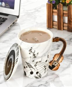 Alternative view of Violin Novelty Mug Unique Musical Gift Ceramic Tea Coffee Cup with Cool Music Themed Lid and Spoon,Birthday Holiday Gift for Musician,Women,Men,Teacher