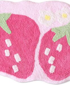 ChezMax Cute Bath Rug for Bathroom, Non Slip Fruit Shape Door Mat Absorbent Tufted Shower Carpet, Washable Funny Cartoon Microfiber Area Rug for Kitchen Indoor Home Kids Room Decor (Pink Strawberry)