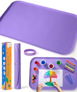 Silicone Art Mats for Kids, 24"x16" Silicone Craft Mat with Lip to Keep Clean, Play Sand, Painting, DIY Crafts Mat for Kids (Purple)