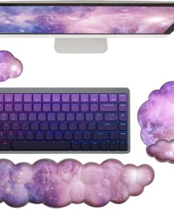 Cloud Wrist Rest Keyboard Galaxy Mouse Pad with Wrist Rest Ergonomic Space Wrist Pad Memory Foam Non-Slip Wrist Support for Computer Laptop Gaming Home Office Relief Typing Pain Gradient Pink Purple