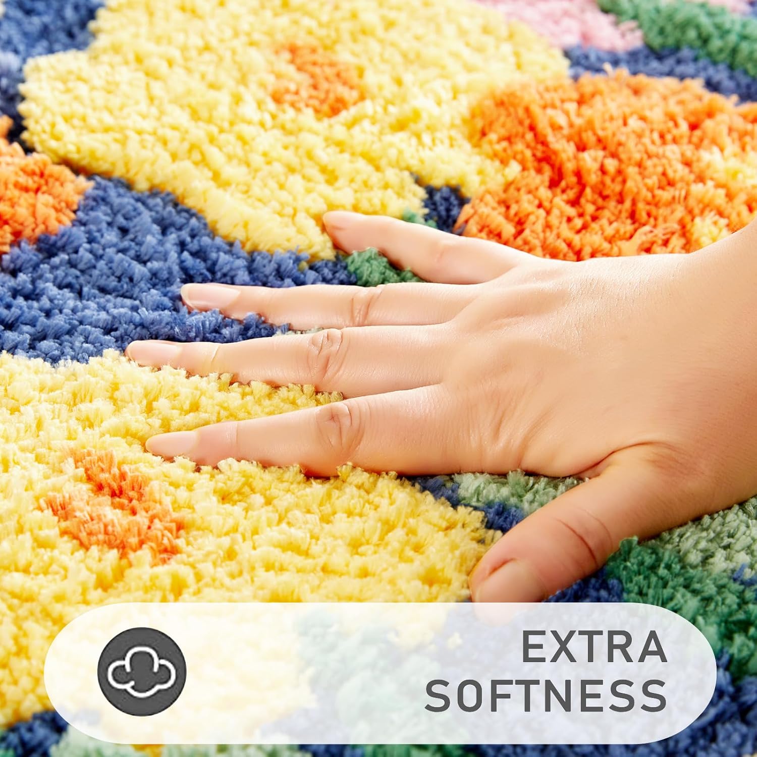 Aldopein Boho Floral Bath Mat 16''W x 24''L Non Slip Washable Cute Colorful Flower Daisy Bathroom Rug Water Absorbent, Vibrant Fluffy Shaggy Microfiber Shower Floor Mat Bath Rug for Bathroom - Image 5