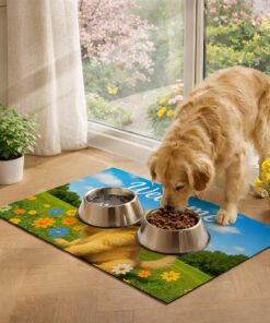 Alternative view of HOMETITUTE Pet Feeding Mat 24" x 16"Welcome Cute Puppy Garden Design Non Slip Cat and Dog Bowl Mat Easy Clean Pet Food Mat Pet Placemat for Dog and Cat Feeding Area Kitchen Floor Home Decor