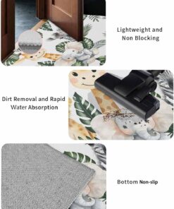 Alternative view of Indoor Door Mat, Elephant Tiger Giraffe Zebra Cartoon Animal Absorbent Entrance Mat Doormat Low Profile Floor Mats for Front Back Door Entryway 16x24in Turtle Leaf Tropical Plant