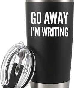Panvola Go Away, I'm Writing Vacuum Insulated Tumbler Writer Gifts Sarcastic Funny Author Novelist Poet Scriptwriter Journalist Drinkware 304 Stainless Steel Travel Mug With Straw (20 oz)