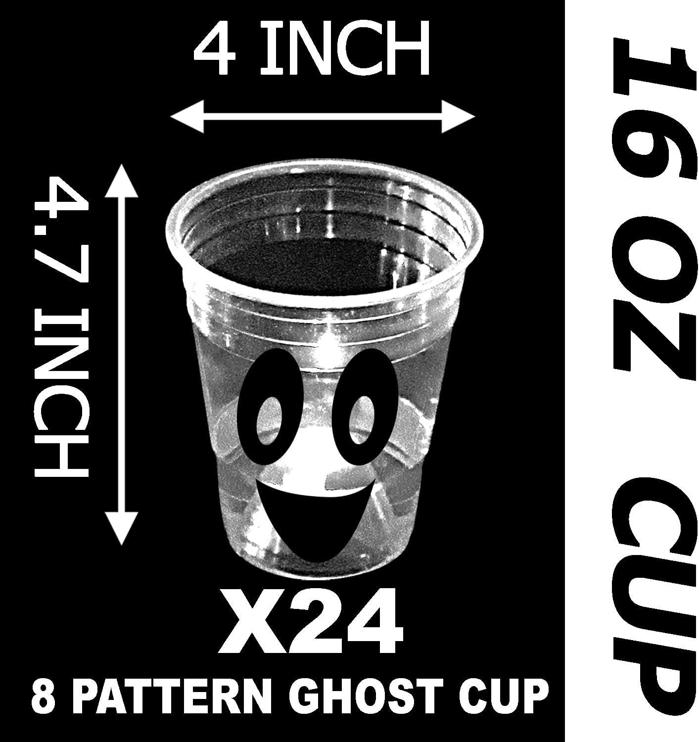 mishunyus 24 Pack Glow Halloween Ghost Cups Party Supplies, Available for Night Daytime, White Ghosts Face Party Cup, Holiday Spooky Trick or Treat Design (16 oz) - Image 4