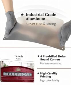 Alternative view of Red Telephone Booth Detail Vintage City Landscape Metal Tin Sign, Retro Travel Tin Signs Posters For Man Cave Bar Garage Car Room Streets Wall Decor 8 X 12 Inch