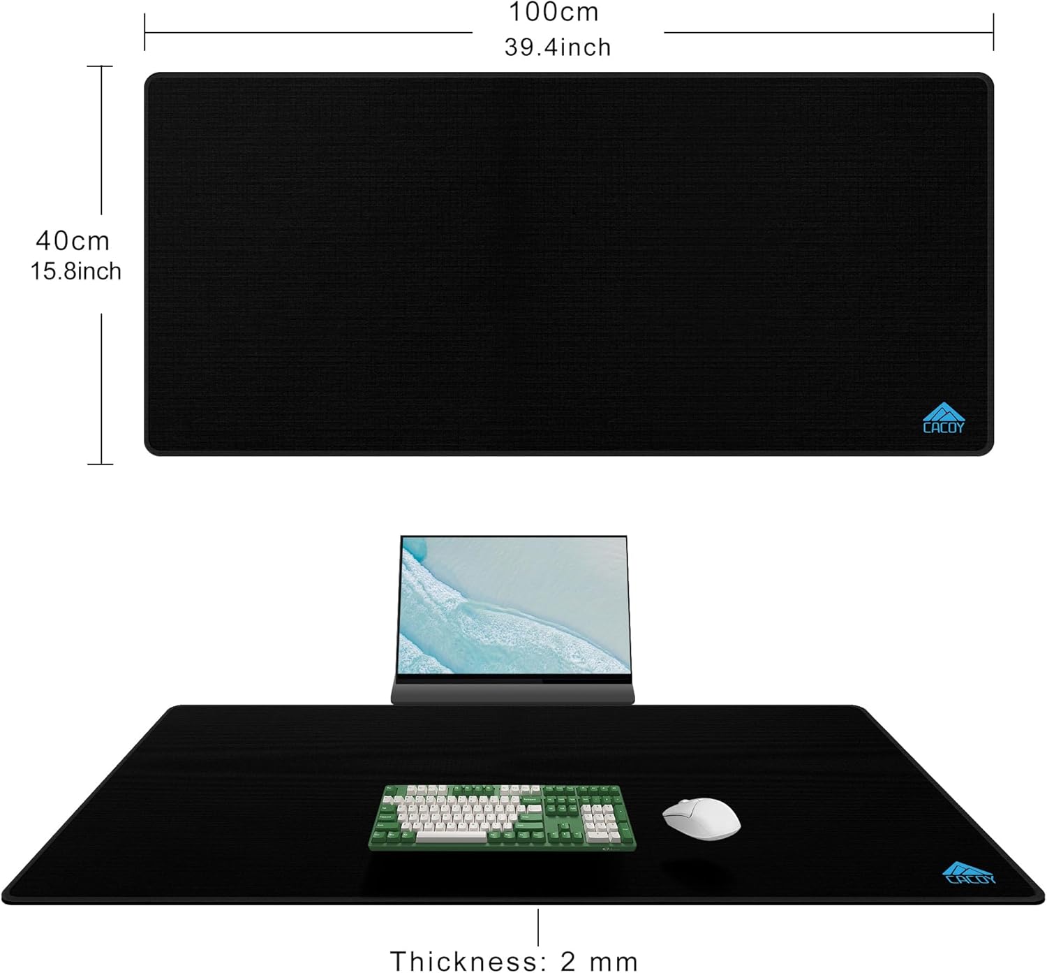 Cacoy 40” x 16” Large Gaming Mouse Pad for Desk, Extended Rectangular Keyboard Mouse Mat, XXL Desktop Accessories Mat, Smooth-Textured Non-Slip Rubber Base Computer Desk Pad for Office and Home, Black - Image 3