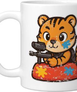 Paintball Tiger Mascot Team Sport Ceramic Mug, White