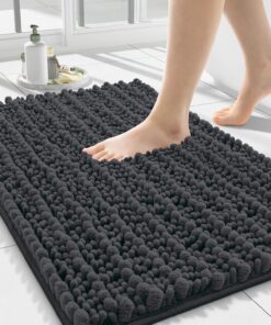 Smiry Bathroom Rugs Mat 24x16, Extra Soft Absorbent Chenille Bath Rugs, Non Slip Rubber Backing Machine Washable Quick Dry Bath Mats for Bathroom Floor, Tub, Shower, Home Decor Accessories, Dark Grey
