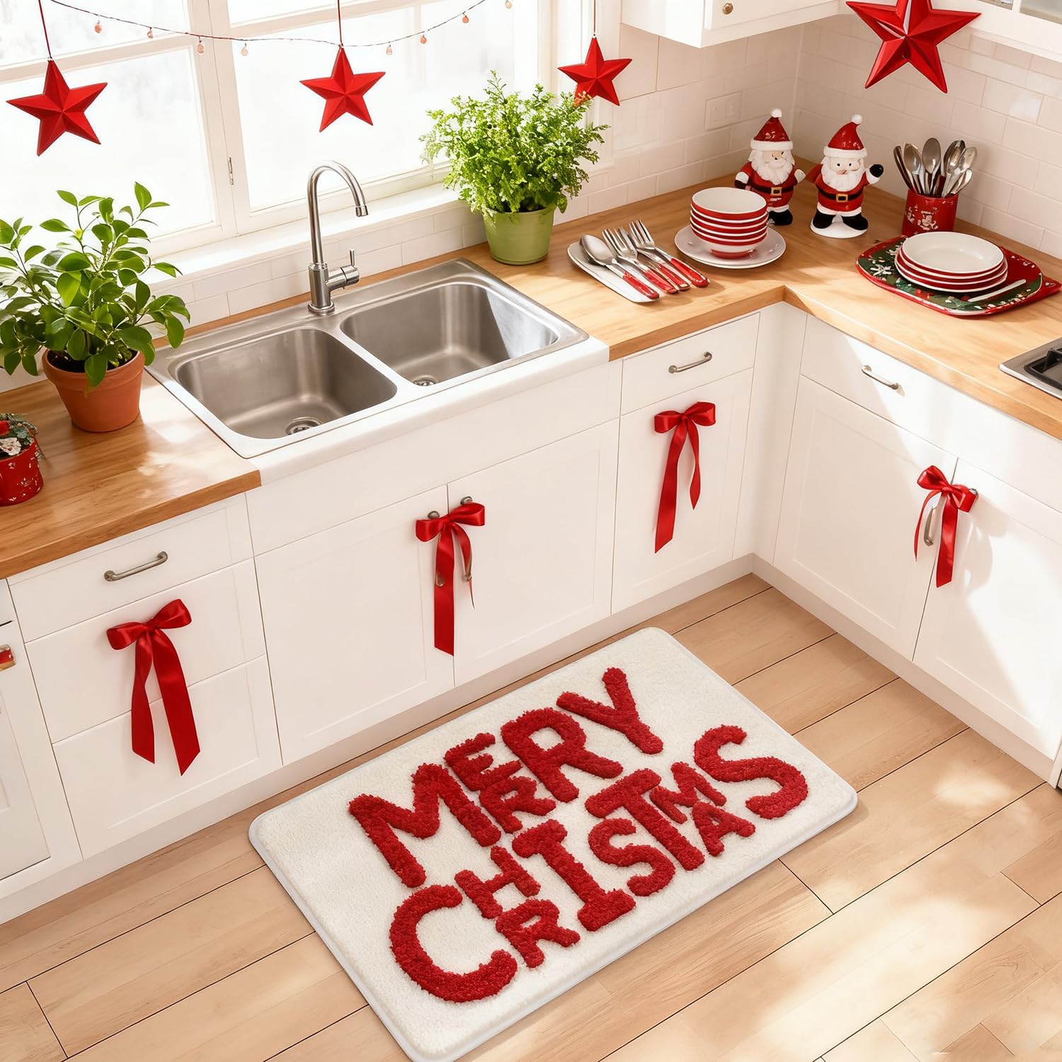 OFDNE Chirstmas Door Mat Cute Merry Christmas Welcome Doormat 24 * 16 Inch Xmas Welcome Mats Rug for Front Beige Winter Holiday Mat with Letter Designs for Indoor Outdoor Home Parte Decorations - Image 9