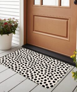 Alternative view of BXFAHZJ Indoor Outdoor Entrance Door Mat 17x30 Inch Kitchen Mat Modern Dalmatian Animal Print Black and White Speckled Leopard Print Farmhouse Doormat Decor