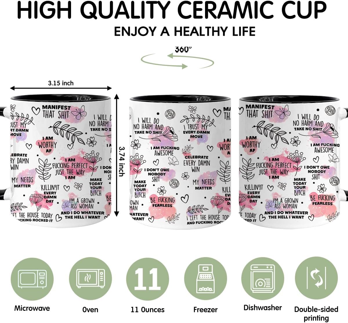 Mental Health Gift for Her, Inspirational Gift for Women Friends, 11oz Coffee Mug, Motivational Gifts for Women Sister Bestie, 11oz Coffee Mug - Image 2