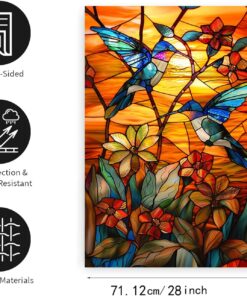 Alternative view of Stained Glass Hummingbird Garden Flag Spring Summer House Flag Fall Floral Decorative Yard Flags for Outside 28x40 Double Sided Large Seasonal Lawn Flags Rustic Outdoor Decor