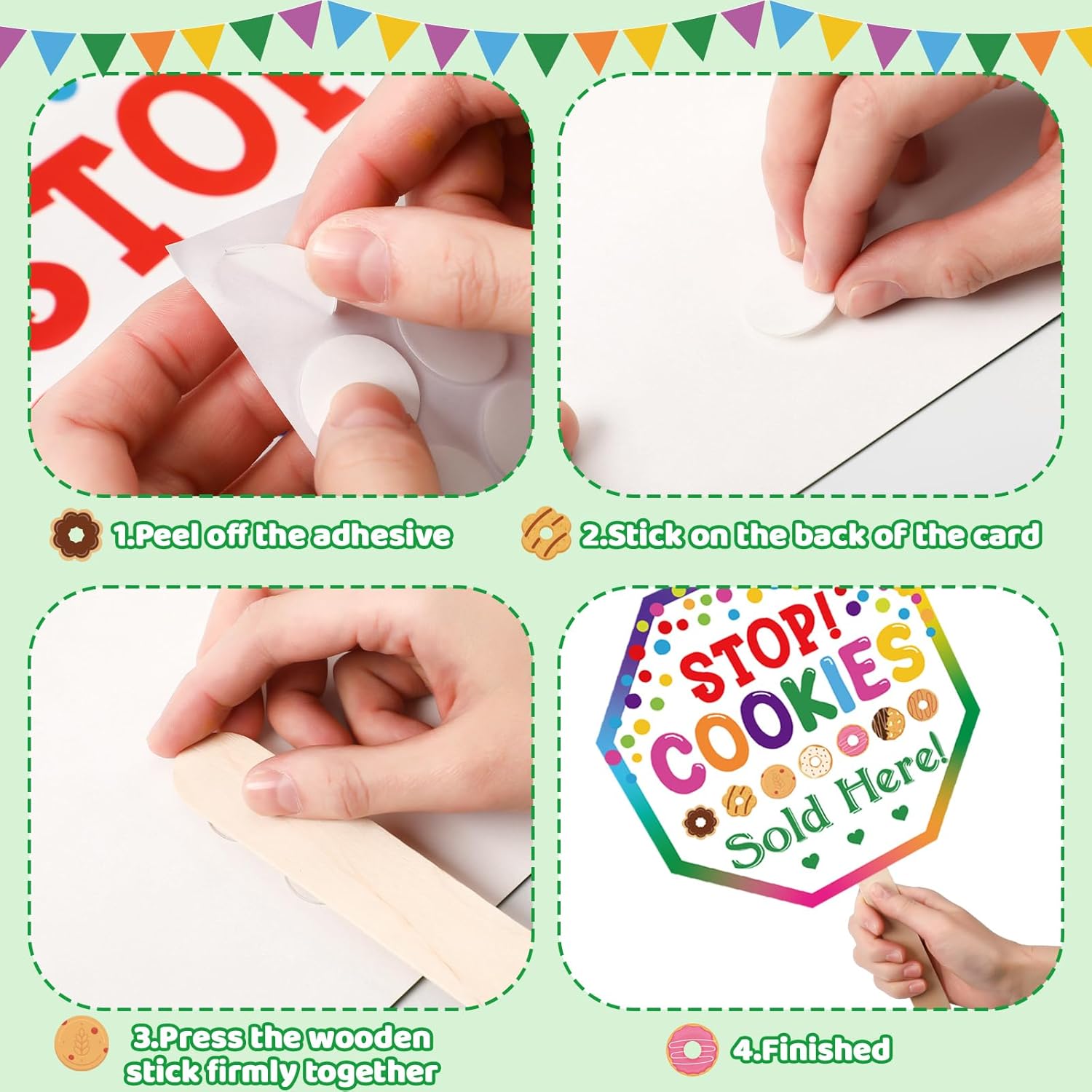 Bucherry 10 Pack Stop Cookies Sold Here Signs 10 x 10?? Stop Here To Buy Cookies Sign with Handheld Stick for Troop Member Booth Outdoor Advertising Supplies Decor - Image 6