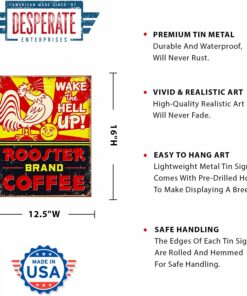 Alternative view of Desperate Enterprises Rooster Brand Coffee Tin Sign - Nostalgic Vintage Metal Wall Decor - Kitchen Wall Decorations - Made in USA