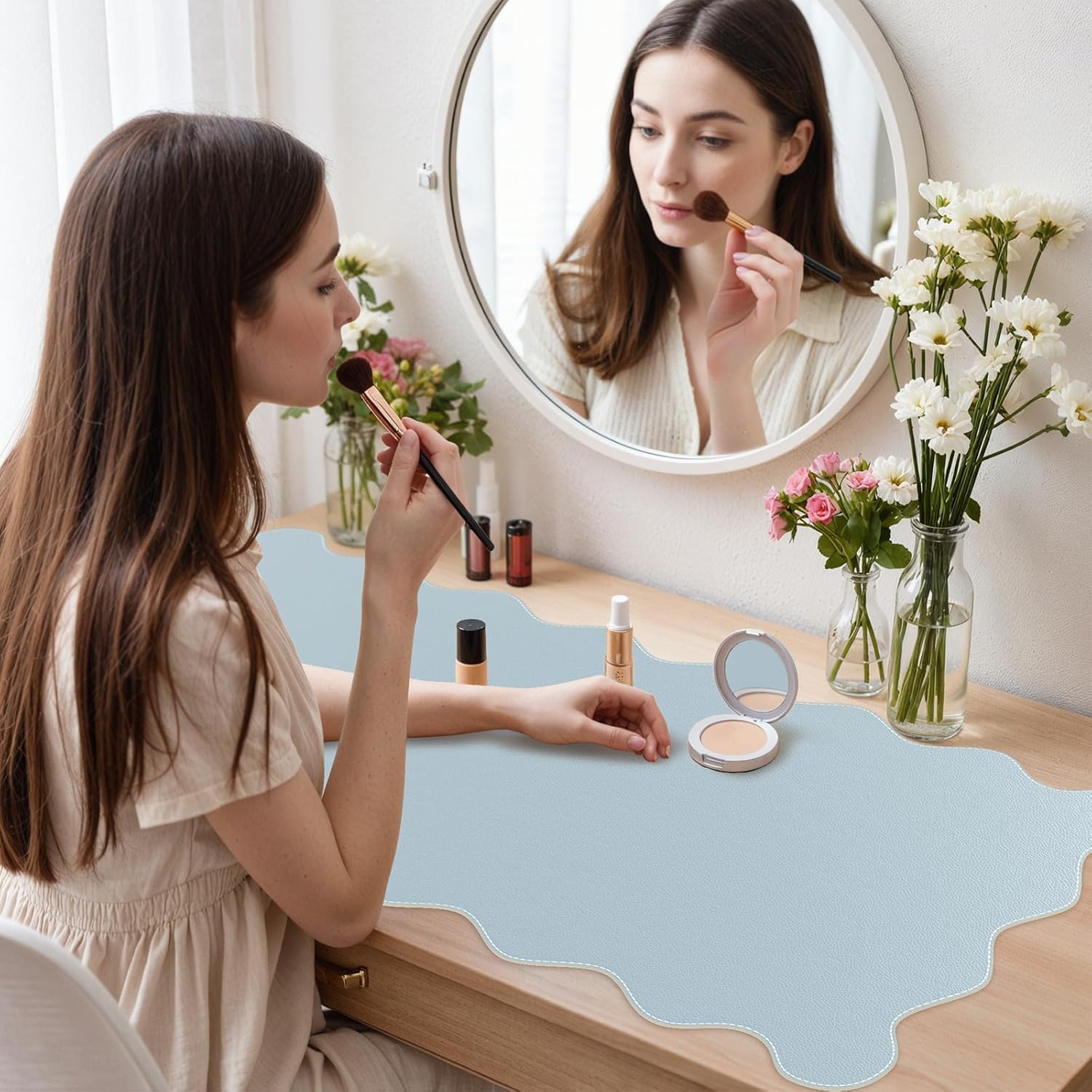 iCasso Leather Mouse Pad,Extra Large Desk Pad for Desktop,Waterproof PU Desk Cover Mat,Cute Scalloped Keyboard Mats for Women Girl,Non-Slip Computer Pad for Office Home Dorm - Image 8