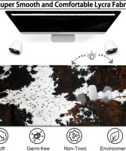 Alternative view of Large Gaming Mouse Pad, 31.5x11.8 in Extended Computer Mouse Mat with Non-Slip PU Base, Ergonomic Memory Foam Keyboard Wrist Rest, for Work & Gaming, Black and White Cow Fur Office Desk Pad