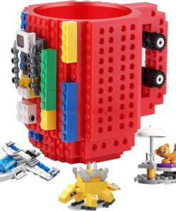 Build on Brick Coffee Mugs,Creative DIY Kids Party Cups with Building Blocks,Fun Novelty Gifts for Kids Childhood Adults Office Birthday Xmas,Red