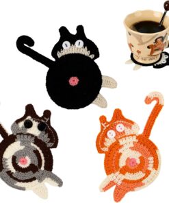 Alternative view of Drink Coaster | Cat Gifts for Cat Lovers,Fun Woven Creative Coasters,Cute Coffee Coaster for Home Decor Tabletop Protection Suitable for Kinds Cups (3PC)