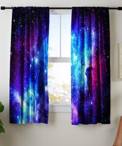 Alternative view of Riyidecor Galaxy Outer Space Nebula Curtains (2 Panels 42 x 63 Inch) Blue Rod Pocket Universe Planets Boys Fantasy Starry Black Art Printed Living Room Bedroom Window Drapes Treatment Fabric WW-CLLE