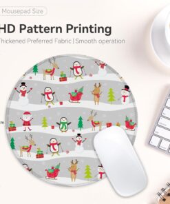 Alternative view of Identiy Christmas Small Mouse Pad, Cute Cartoon Santa and Snowman Round Gaming Desk Mat for Keyboard and Mouse, Non-Slip Rubber Base Stitched Edges Desk Pad for Computer Laptop Home Office 8.6"x8.6"