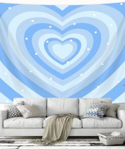 Drgilau Cute Blue Aesthetic Tapestry For Girl Bedroom, Blue Heart Shaped 2000s Hippie Wall Decor Tapestries, Woman Teen Girls Room Art Tapestry for College Dorm Living Room Decor 60X40 Inch