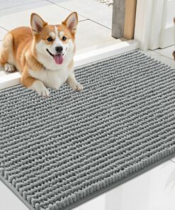 OLANLY Dog Door Mat for Muddy Paws 24x16, Ultra Absorbent Chenille Mud Doormat, Non-Slip Washable and Dirt Trapping Doormat for Indoor Entryway, Quick-Dry Indoor Pet Bed Mats for Dogs, Grey