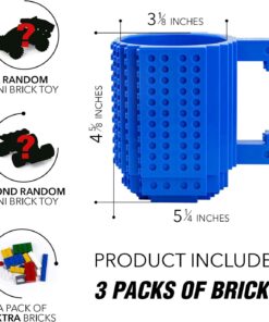 Alternative view of Build-on Brick Mug BPA-Free Funny Mugs with 3 Packs of Building Bricks, Funny Cups for Kids - Creative Building Block Mug DIY Idea 16OZ (Blue)