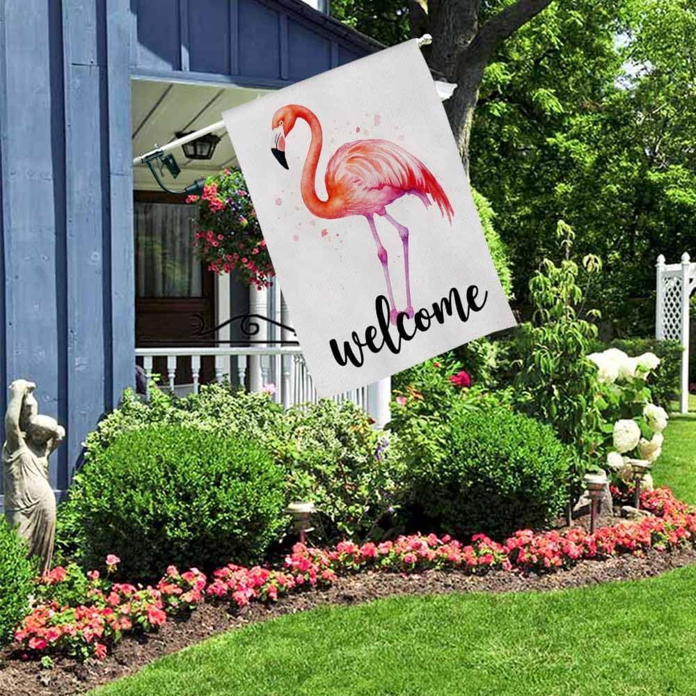 AOYEGO Welcome Flamingo House Flags 28 x 40 Double Sided Burlap Watercolor Flamingo Pink Graffiti Yard Flags Spring Summer Farmhouse Seasonal Outdoor Flag - Image 4
