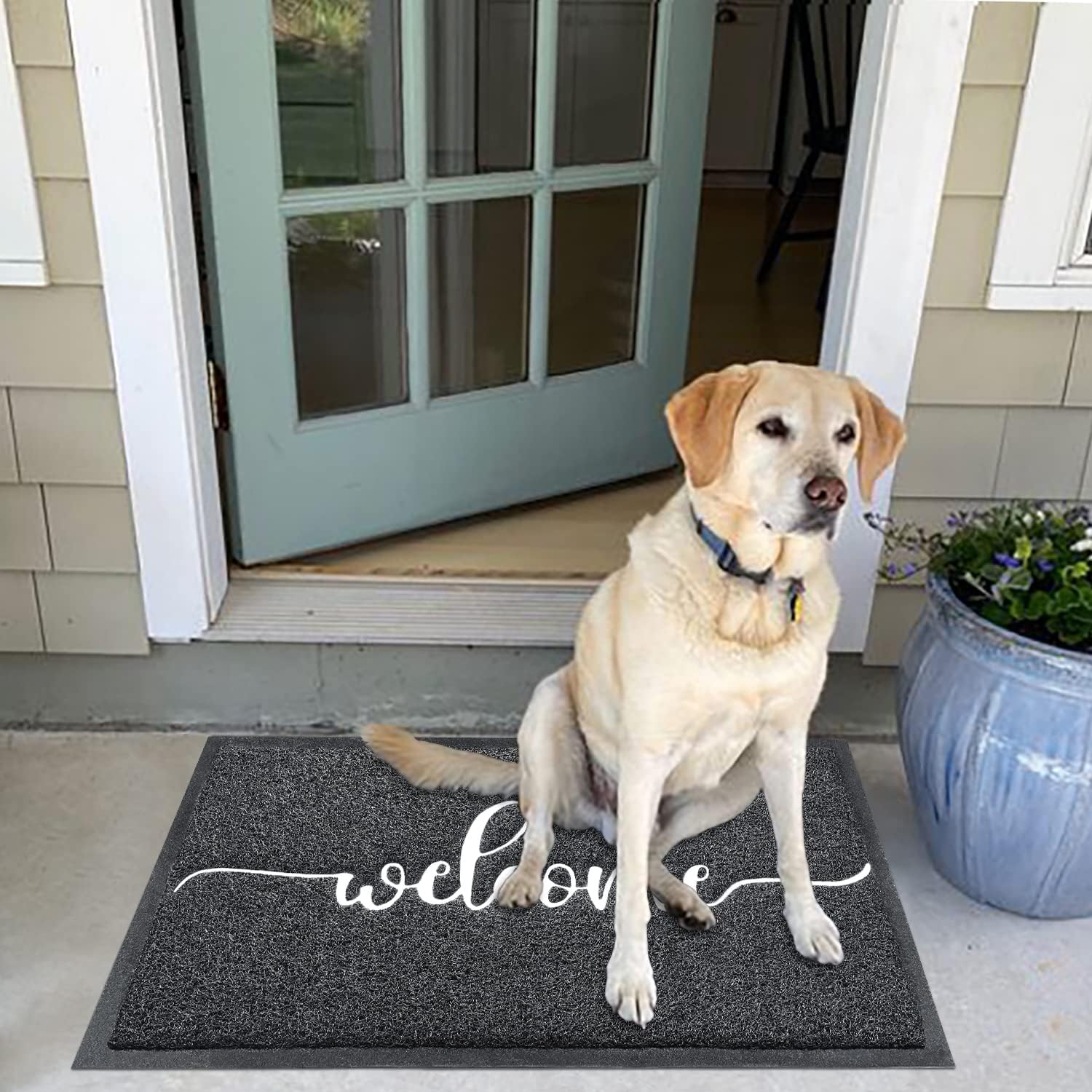 AAZZKANG Large Welcome Mat 36"x24" Non Slip Durable Outdoor Door Mats Quickly Trap Dirt Easy to Clean Indoor Doormat for Front Door,Entrance,High Traffic Areas Black - Image 5
